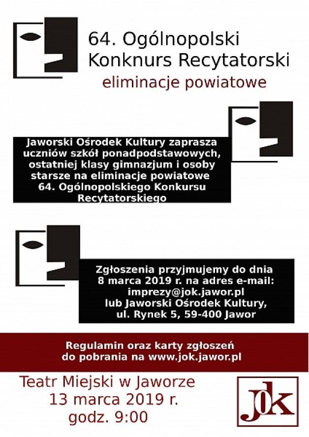 Ogólnopolski Konkurs Recytatorski - eliminacje w Jaworze już 19 marca 2019r.
