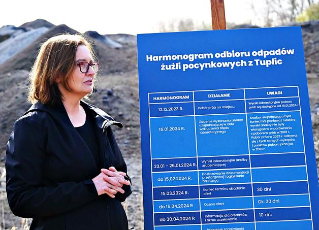 Wiceministra klimatu i środowiska Anita Sowińska poinformowała o szczegółach odbioru 20 000 ton żużli pocynkowych zalegających w Tuplicach